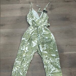 Green Leaf Print Jumpsuit